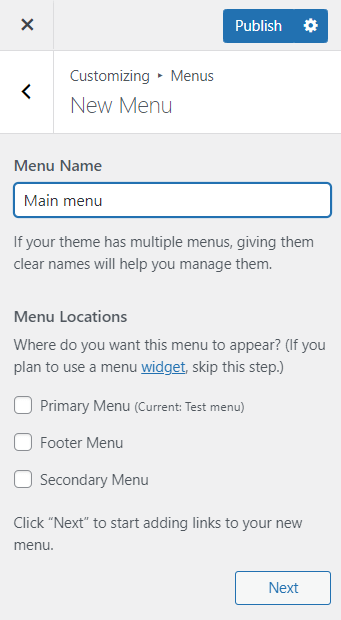 Creating a menu using WordPress customizer