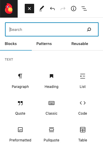 Adding new blocks in the WordPress block editor.