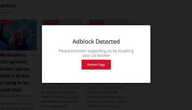 AdsMatcher anti adblock popup message example