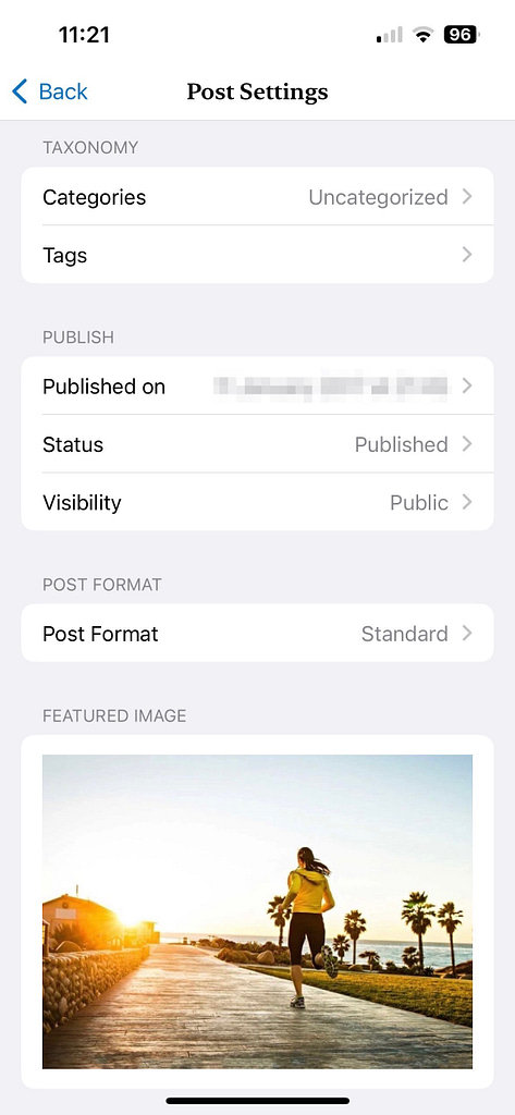 How to change posts settings in the WordPress mobile app.