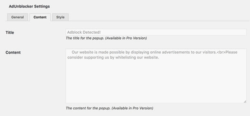 Anti adblock WordPress plugins: AdUnblocker customization for message popup