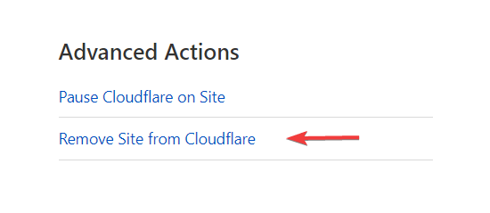 option to remove site from cloudflare