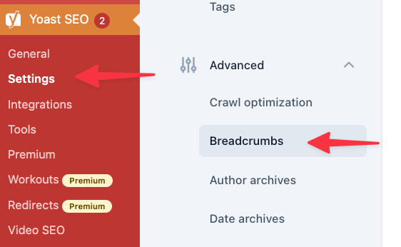 Yoast SEO plugin settings.