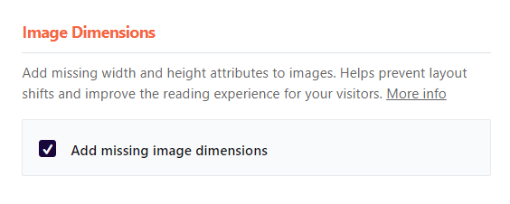 Adding missing image dimensions in WP Rocket.