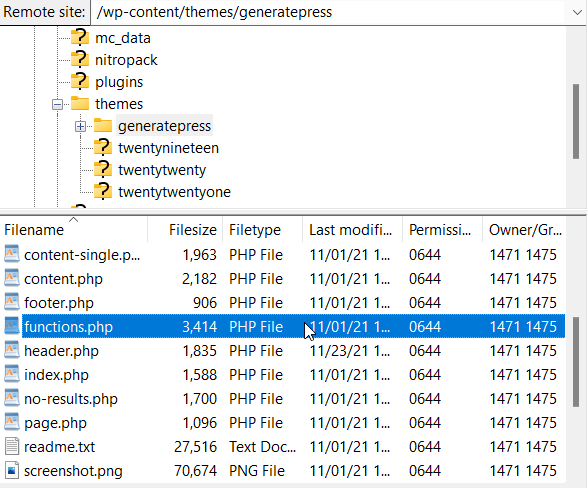 function.php file location -  503 error fix