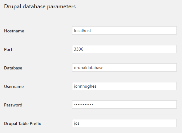 Параметры вашей базы данных Drupal.