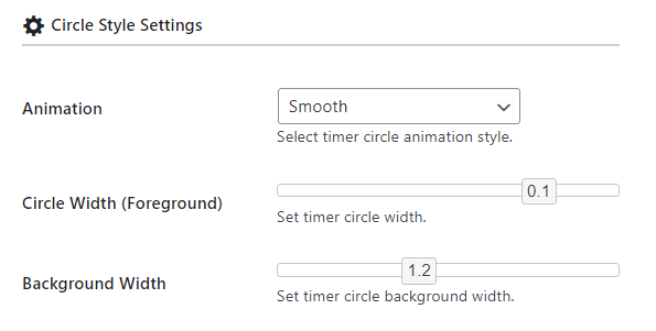 The Circle Style Settings for the WordPress countdown timer.