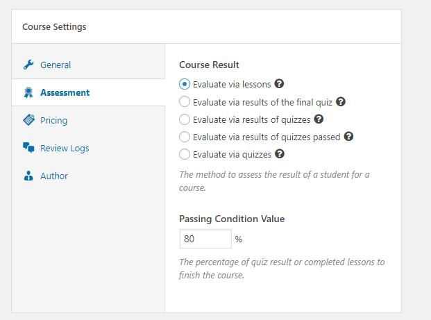 assessment of online course options