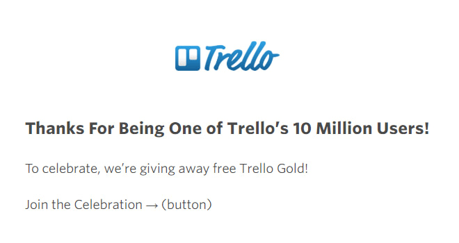 A promotional thank you email example from Trello