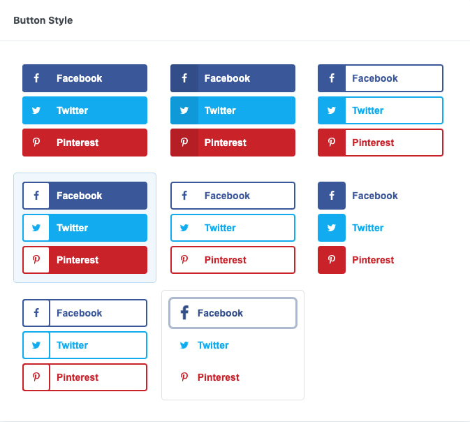 Grow Social plugin examples of various social share button styles