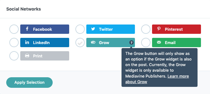 Grow Social plugin setup options