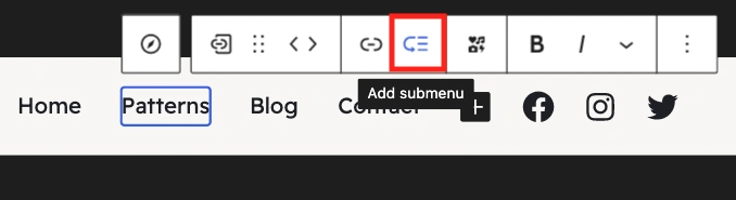 Adding a submenu to a menu item inside of the header in FSE