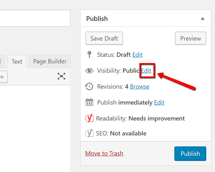Click the edit button next to the visibility status to initiate the change process.