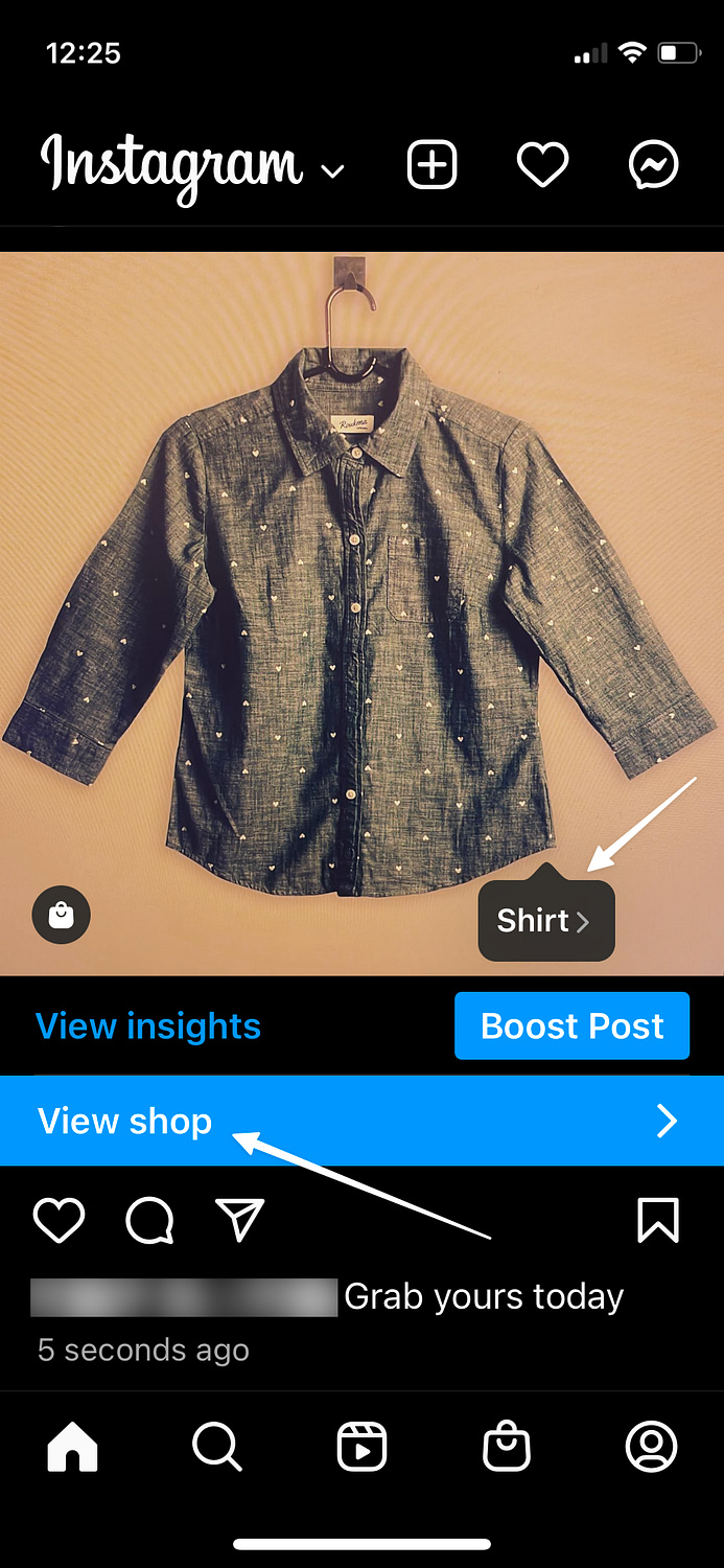 view shop button and tag