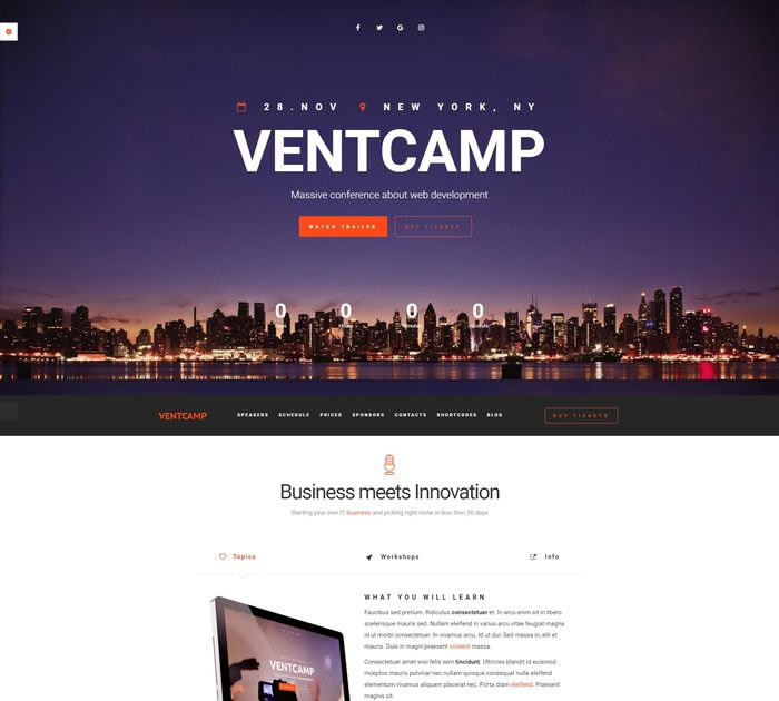 Ventcamp is one of the best event / conference themes.