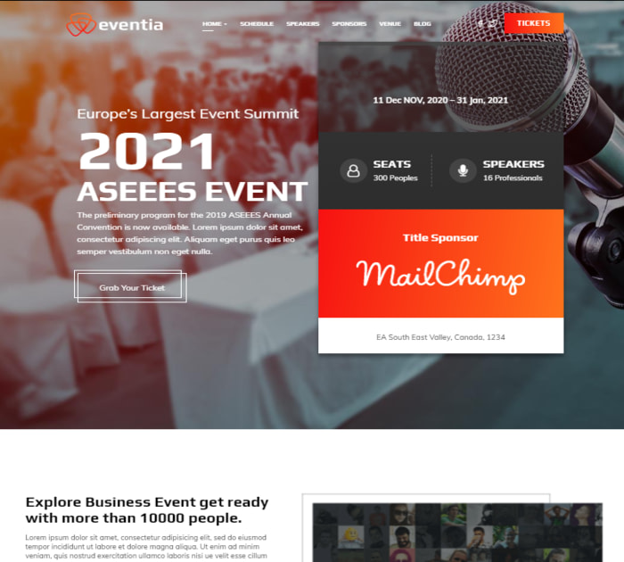 Eventia is among the best event themes for WordPress.