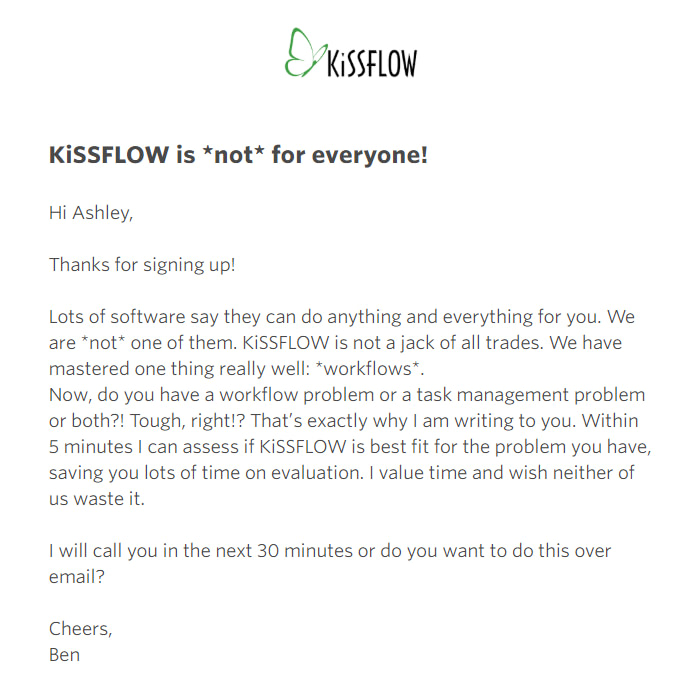 KissFlow Welcome Email