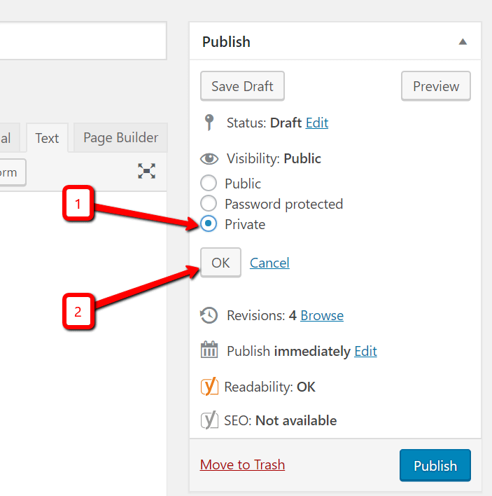 Select private then click OK to change the visibility of the post from public to private.