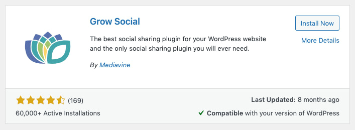 Grow Social plugin inside of the WordPress dashboard