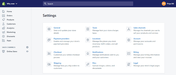Shopify Tutorial: Settings
