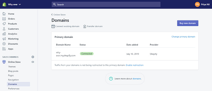 Shopify tutorial: Domains