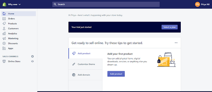 Shopify add product interface