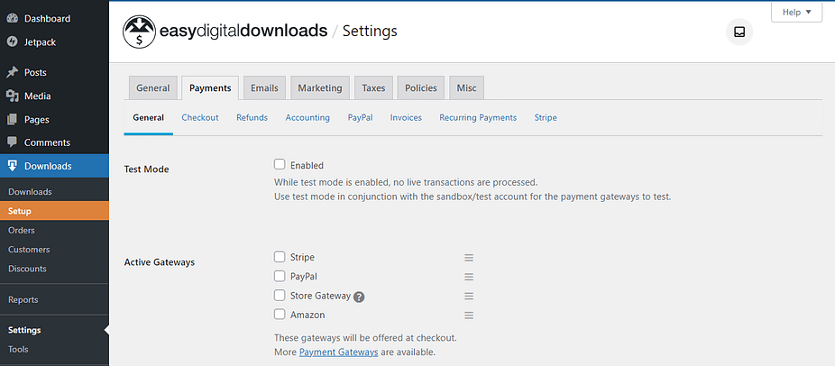 The Payment Settings in Easy Digital Downloads.