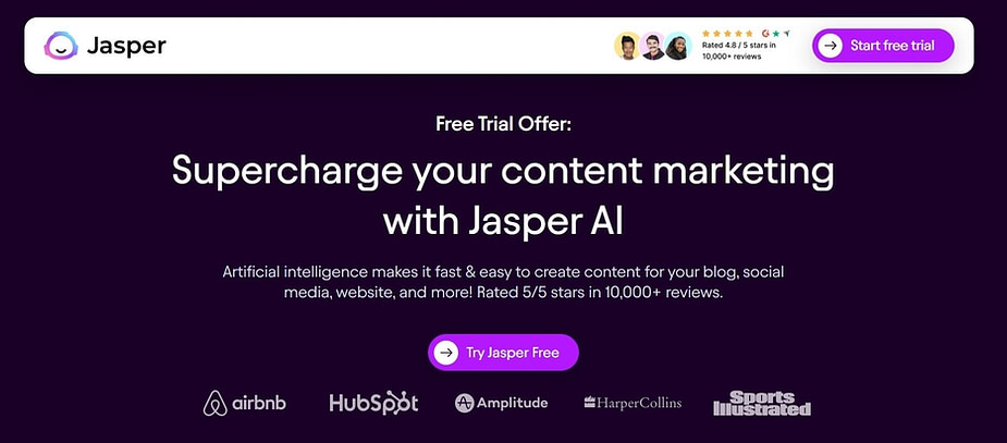 JasperAI homepage.