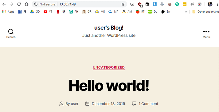 A WordPress website hosted on AWS.