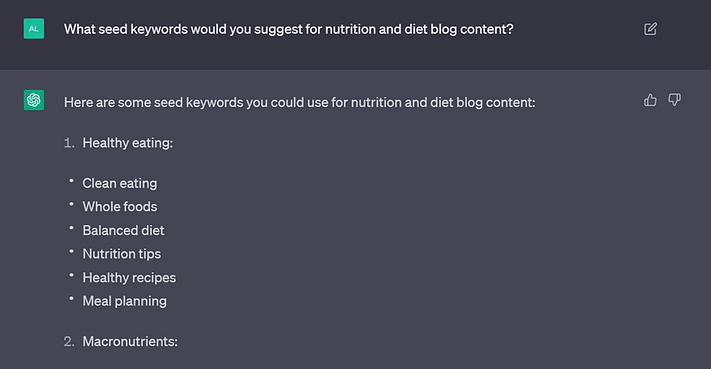 Asking ChatGPT to generate seed keywords