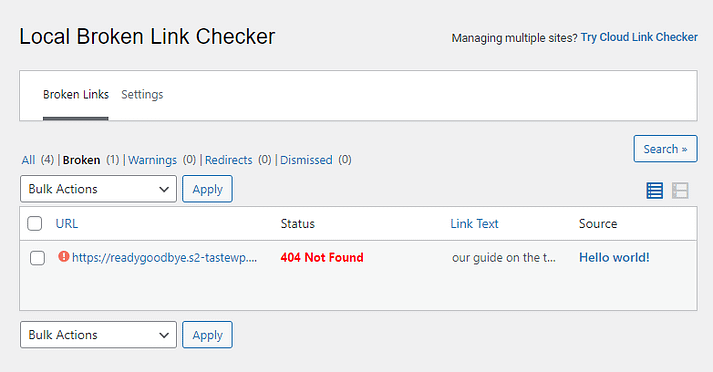 Broken Link Checker 插件界面