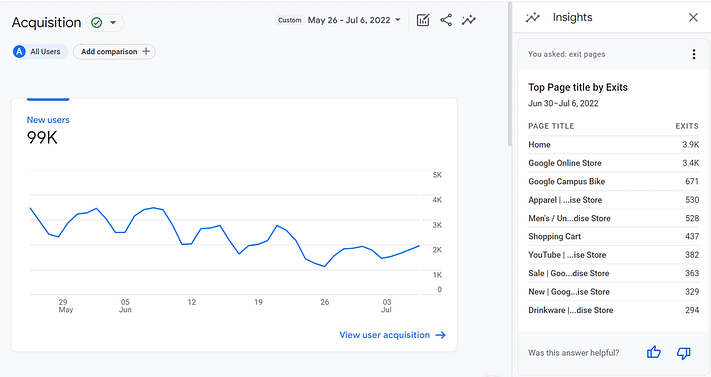 الخروج من الصفحات في Google Analytics.