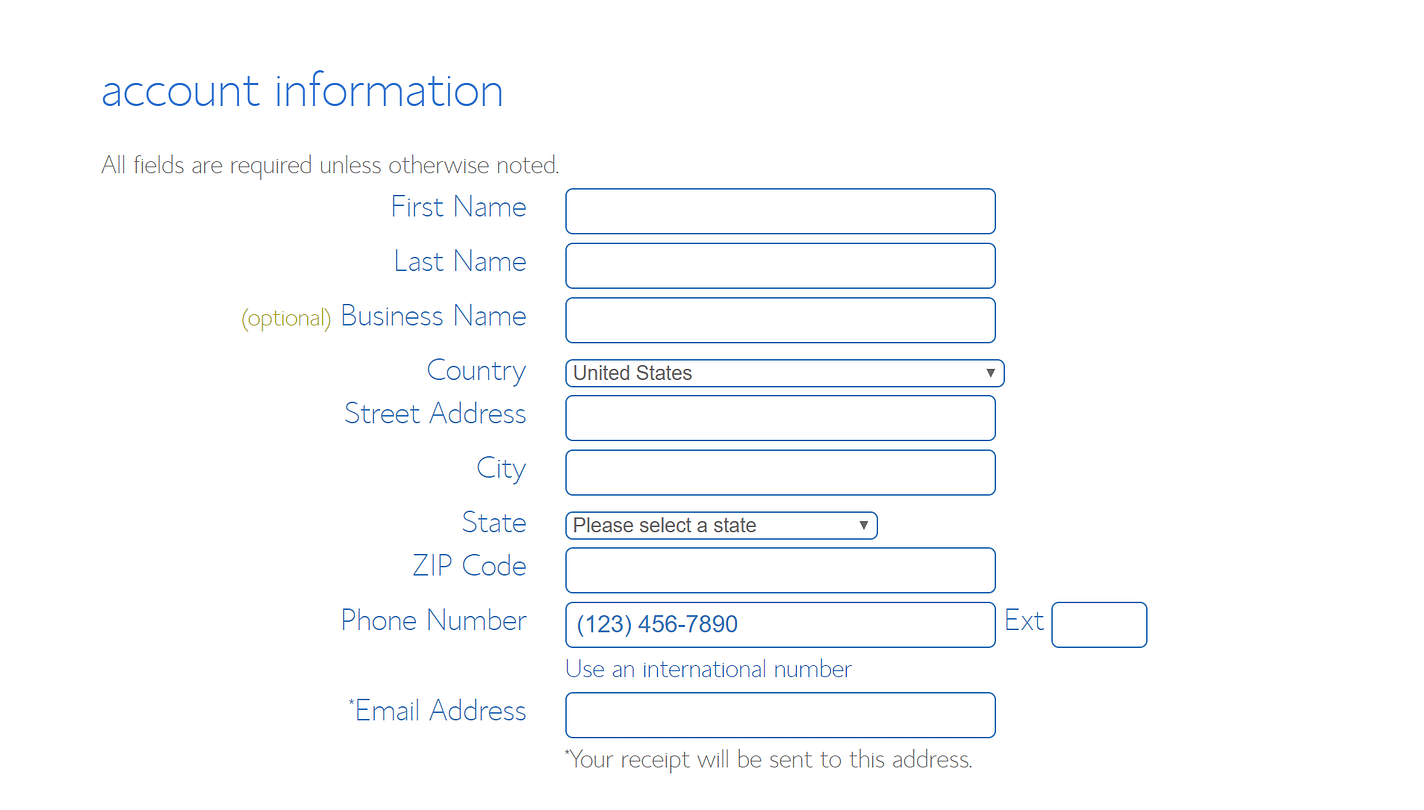 Enter account details