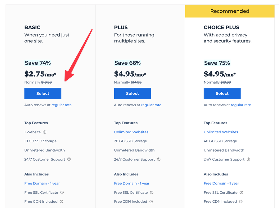 Bluehost basic plan.