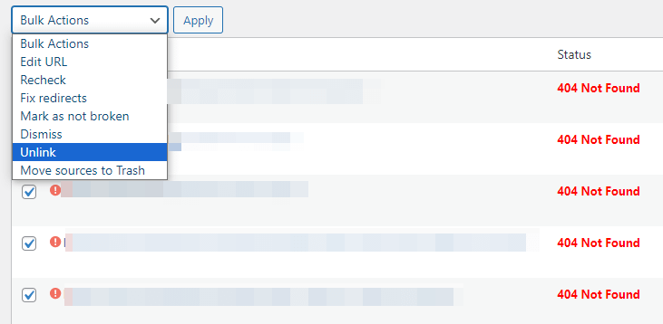 Broken Link Checker plugin - how to unlink posts in bulk