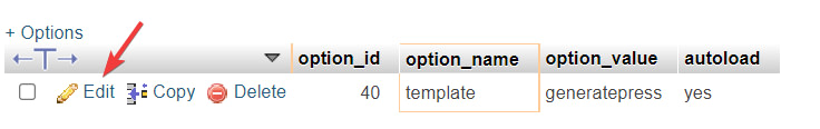 editing option value in phpmyadmin