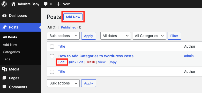 Adding categories to WordPress posts | Step 1