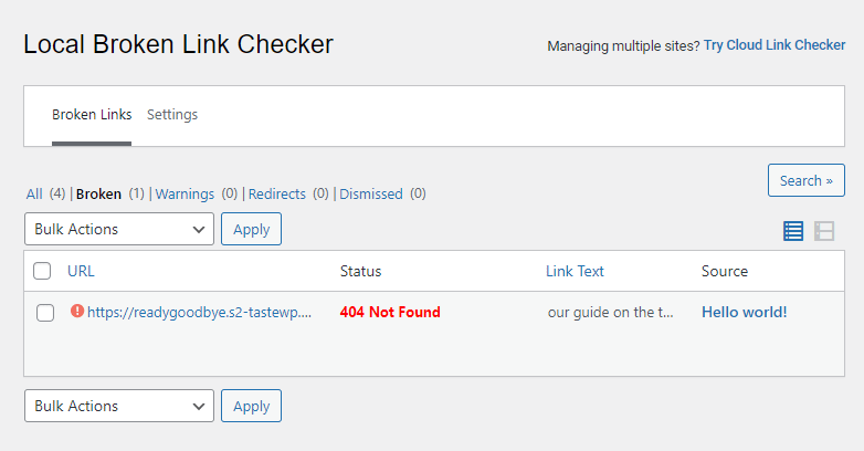 Broken Link Checker plugin interface