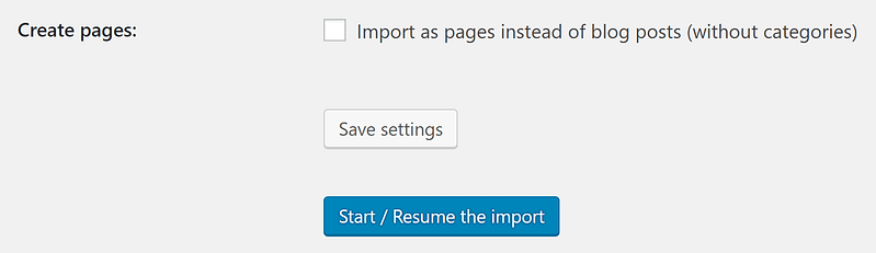 The Start import option.