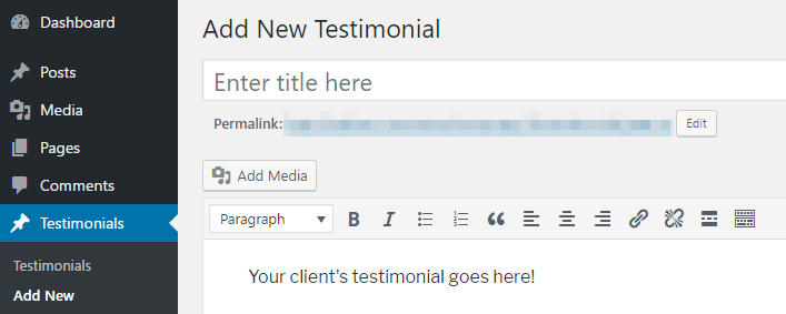 Creating a new testimonial.