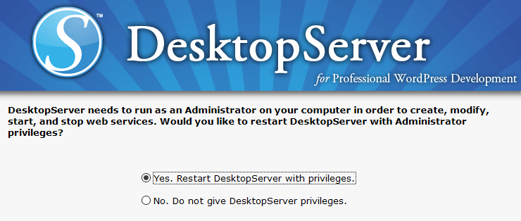 Granting administrator privileges to DesktopServer.