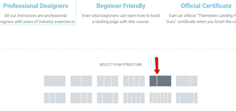 choosing two column structure in Elementor