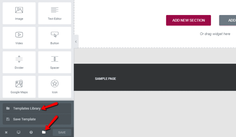 Elementor template library