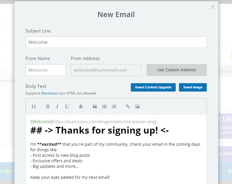 Exit intent pop-ups Welcome Email