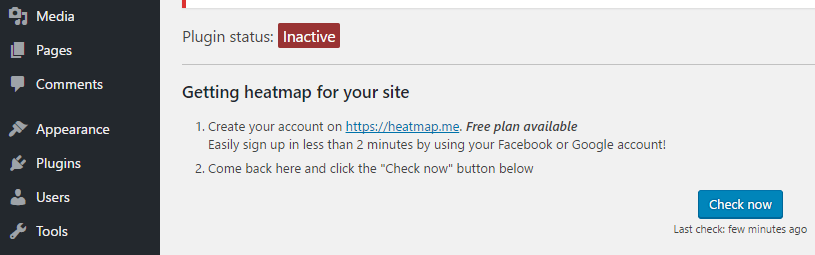 The WordPress heatmaps tab.
