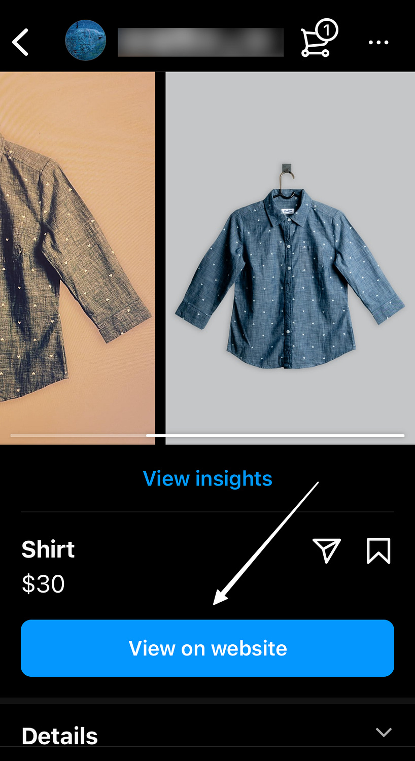view on website button for Instagram Shoppable Posts