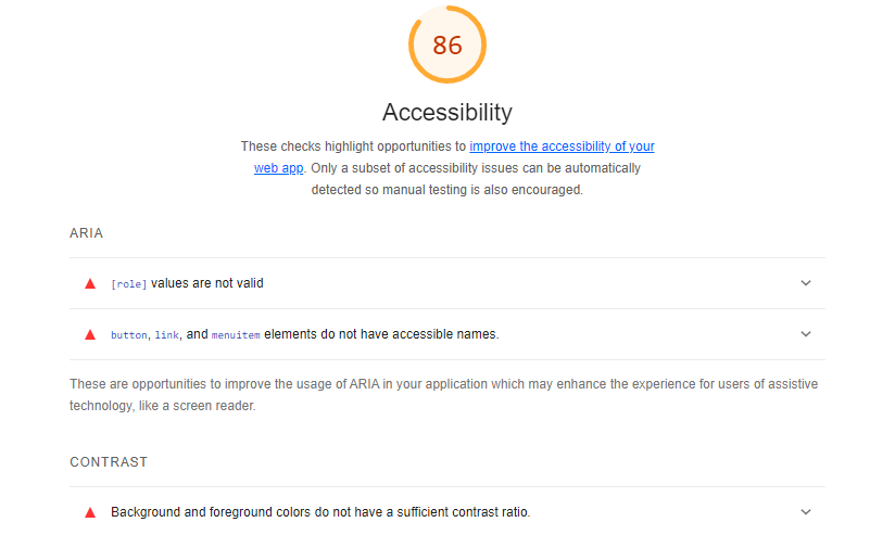 Accessibility score in Lighthouse
