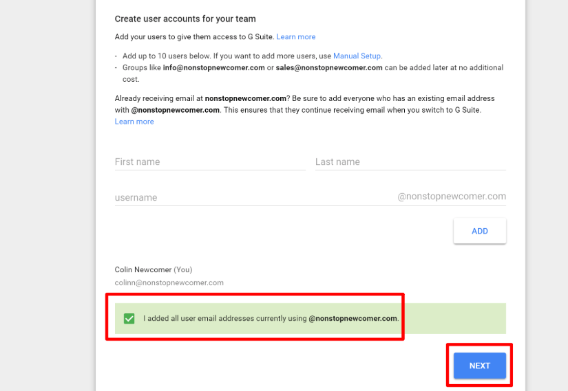 Add new Google Workspace (G Suite) users