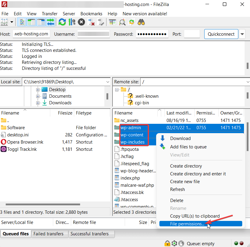 selecting folders in filezilla