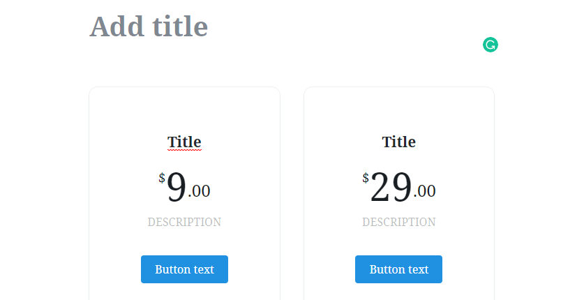 The Pricing Box block in action.